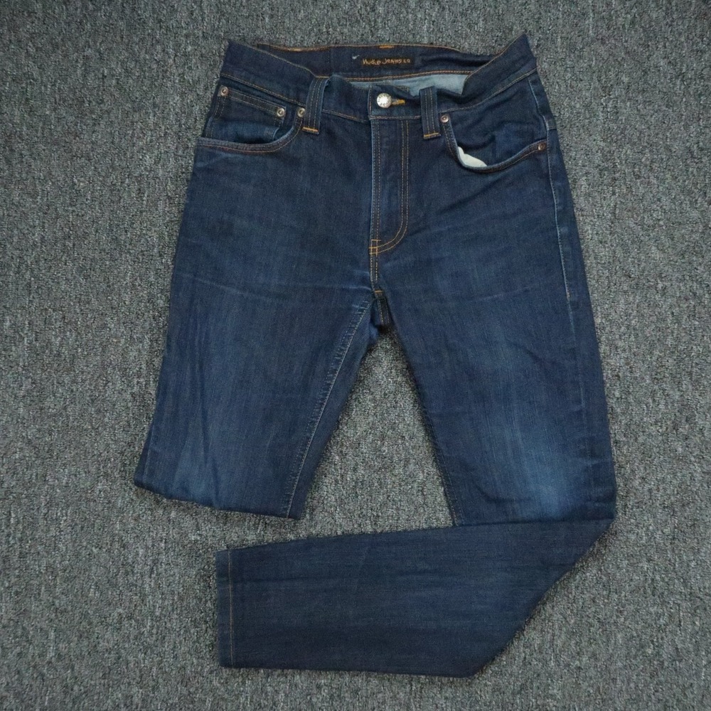Nudie Jeans Mens 30x28 Blue Dark Wash Thin Finn Slim 5 Pocket Organic Dry